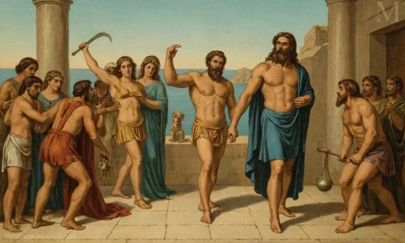 Ilustración Vintage con El Sexto Trabajo con su referencia a Las Caprinas de Trabajos de Heracles, proporcionando una guía completa sobre las obras de Hércules.