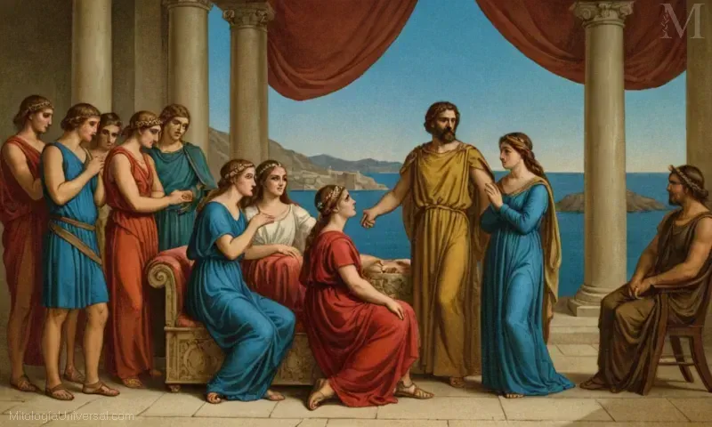 Vintage ilustración mostrando Orígenes y mitología griega con la trágica historia de Dido (Amor) y su amor por Eneas.