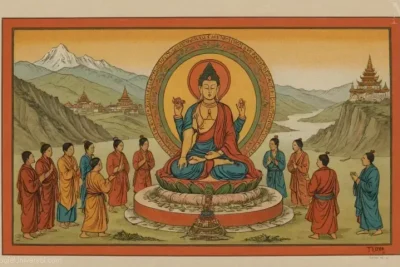 Ilustración de ideas transformadas en seres tangibles conocidos como tulpas en prácticas espirituales orientales.