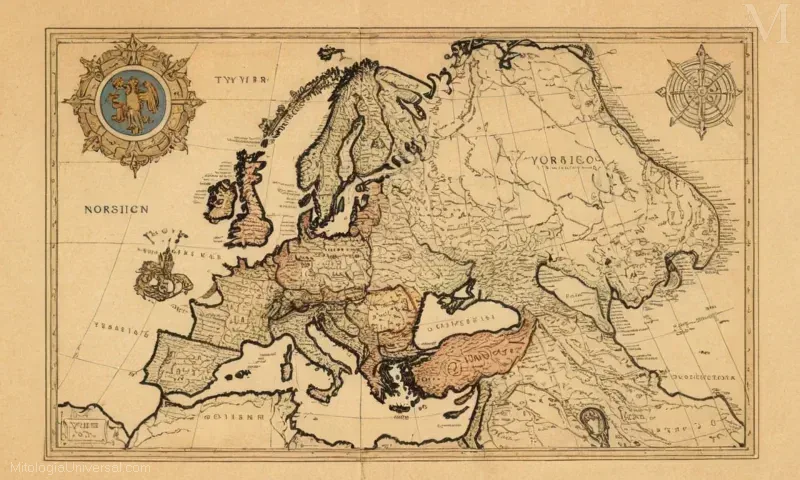 Vintage ilustración de Tyr, el dios de la guerra y el orden en la mitología de Norse.