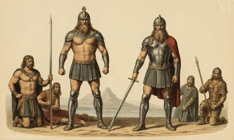 Imagen vintage de El Sacrificio de Fenrir de Tyr, el dios nórdico de la guerra y el orden.