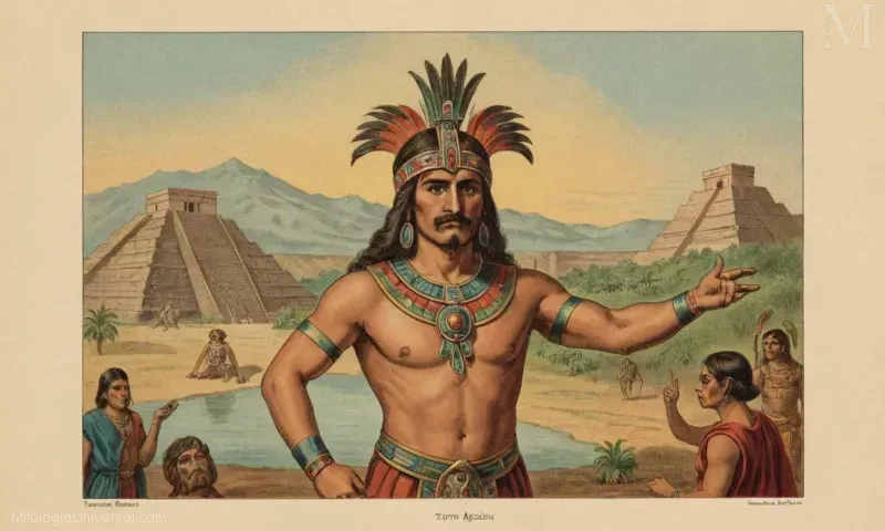 Ilustración de Origen Divino (el legendario guerrero mexicano), figura clave en las narrativas mitológicas compartidas entre las culturas otomi y zia.