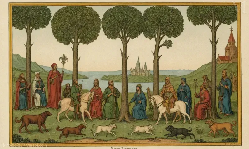 Ilustración de los dioses de Vanir, representando la fertilidad y el conocimiento en la mitología de Norse. Son representados como vivos en Vanaheim, denominado el Hogar del Vanir. Esta referencia se refiere a la ilustración y representación de Asa Grønbergs de estas antiguas deidades durante un período de arte escandinavo medieval.