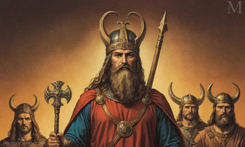 Vidar, el dios Norse de la venganza y la justicia, mostrado con sus atributos y habilidades asociados.