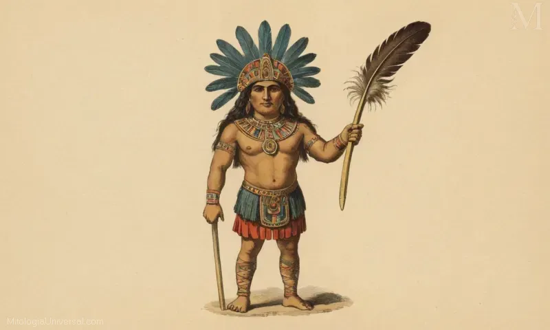 Ilustración Vintage representando a El Papel del Waskamoyuq (Waskamoyuq, una deidad en la mitología incana) como el dios protector y su significado en la vida cotidiana incan.