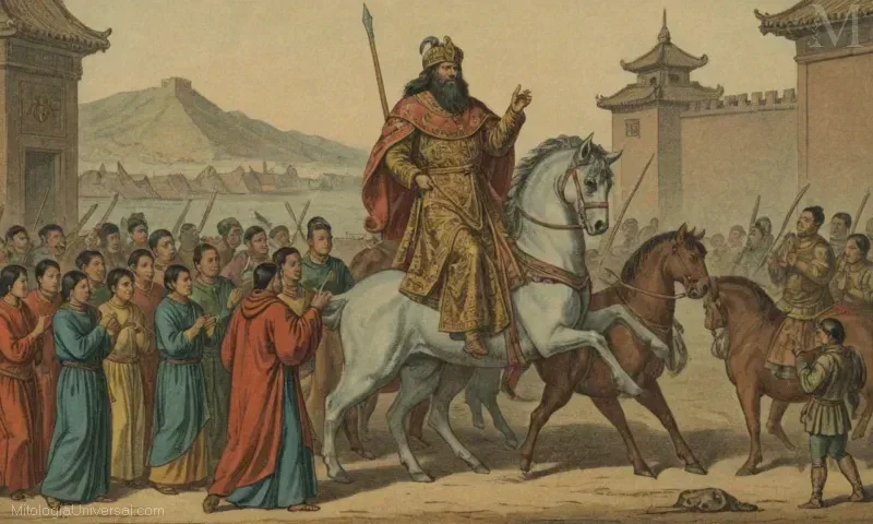 Ilustración vintage de Orígenes y el contexto histórico de Xiezhiji, una historia y significado de la bestia legal.