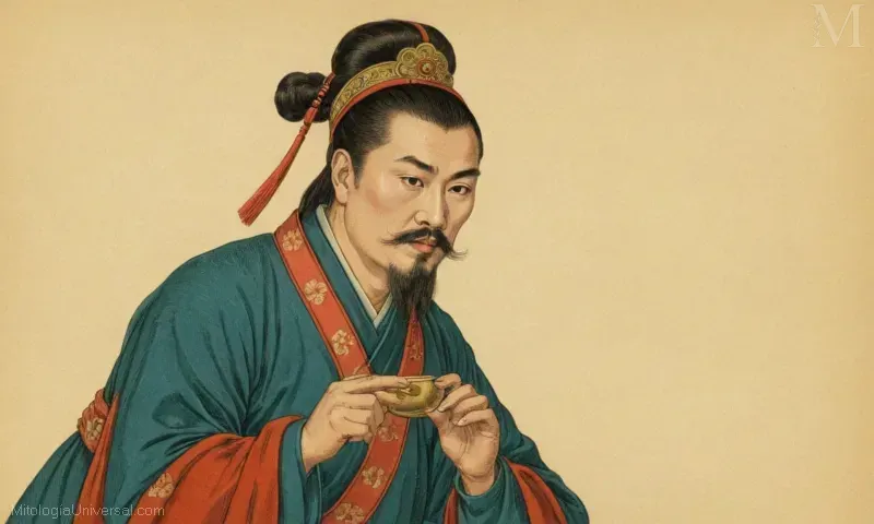 Ilustración vintage de Xie Yi, la figura histórica de Chinas Yuan Dynasty que se expandió a Corea y Japón. Explica la Bestia Juridica o bestia legal en la legislación china.