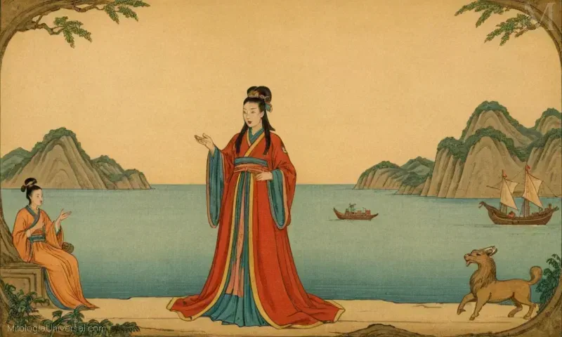 Vintage Chino ilustración de pareja con Xigtian