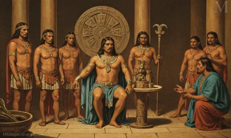 Ilustración que representa Xipe Totecs se transforma en el Dios Territorial y la ceremonia de renovación como parte de la mitología azteca.