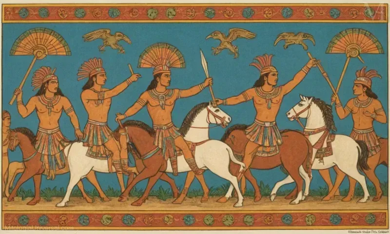 Ilustración vintage que representa rituales y mitología asociados al dios azteca Xipe Tótec, parte de la antigua cultura mesoamericana.