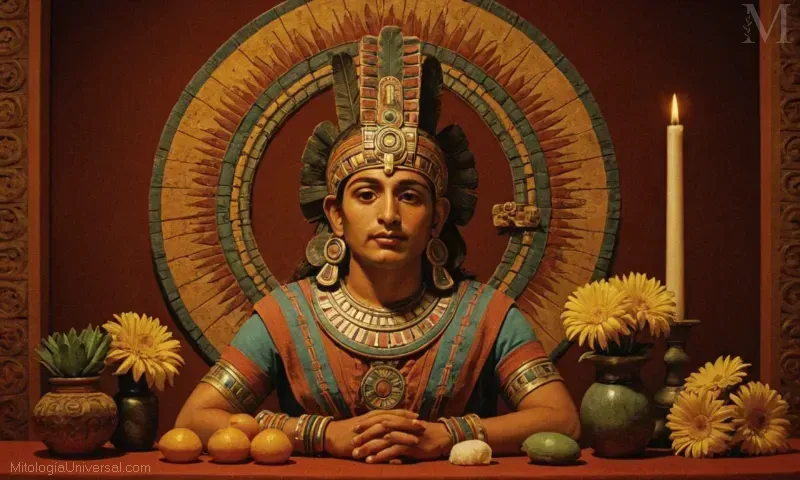 La ilustración representa ofrendas a Xochipilli, el dios azteca asociado con el amor y las flores.