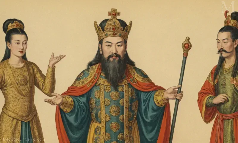 Vintage ilustración de una figura real representada como el rey del infierno en la mitología china atribuida a la influencia de Yan Wangs.