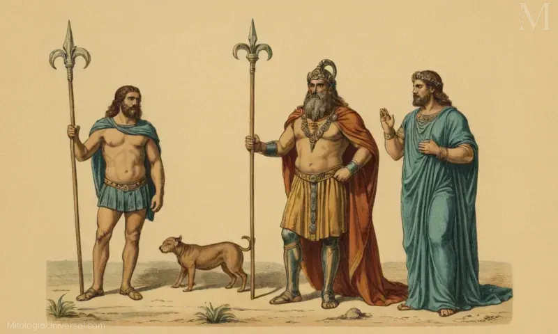 Vintage ilustración que representa a Iolaus como Heracles Dios y compañero en el mito griego.