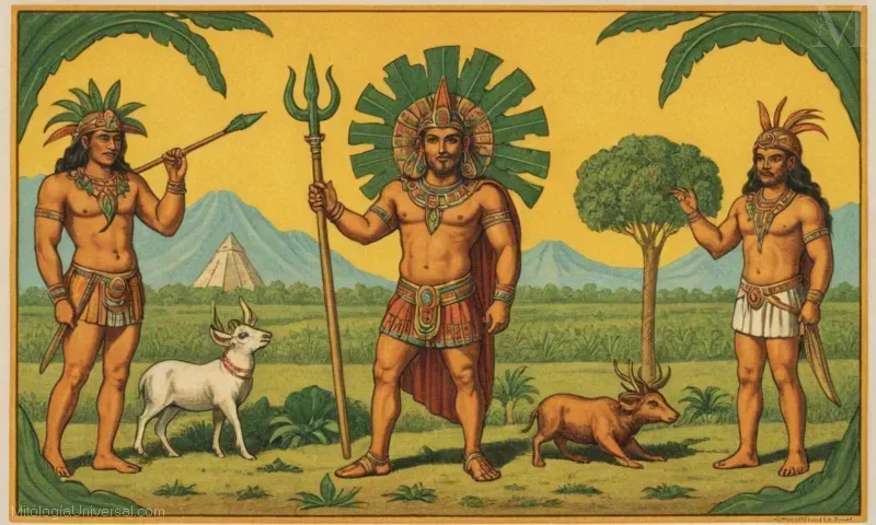 Ilustración de Conclusión de Yum Kaax, que significa Yums Conclusion, el Dios de Agricultura y Fertilidad en la religión maya precolombina.